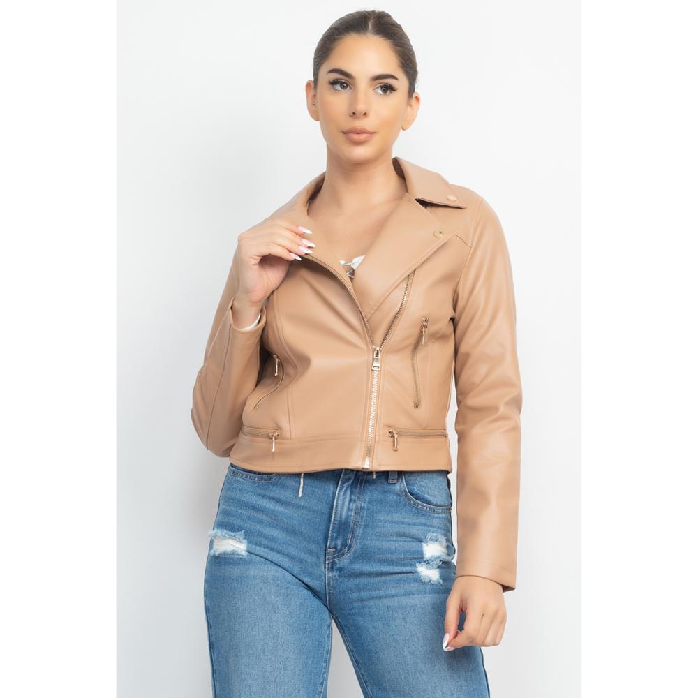 Zippered Notch Lapel Rider Jacket - Picture 1 of 8